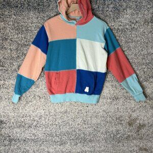 Teddy Fresh Hoodie Mens XS Pastel Multicolor Colorblock Pullover Sweatshirt